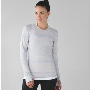 Lululemon Think Fast Long Sleeve Om Stripe Heathered Silver Spoon Multi/Silver 6